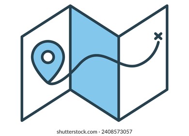 map with pin icon. icon related to location, travel,  travel destinations and navigation. flat line icon style. element illustration