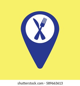 Map pin icon with restaurant sign