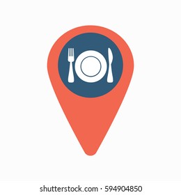 Map pin icon with restaurant sign