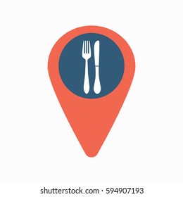 Map pin icon with restaurant sign