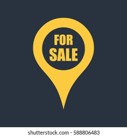 Map pin icon with for sale
