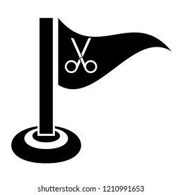 Map pin icon with scissors. barber, hairdresser's, barbershop here icon