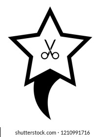 Map pin icon with scissors. barber, hairdresser's, barbershop here icon