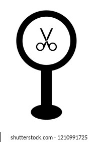 Map pin icon with scissors. barber, hairdresser's, barbershop here icon