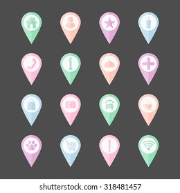 map pin icon set flat design for web and mobile application