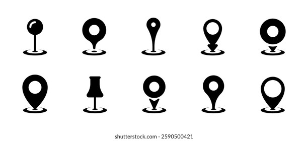 Map pin icon set. GPS pointer icons in different shapes.
