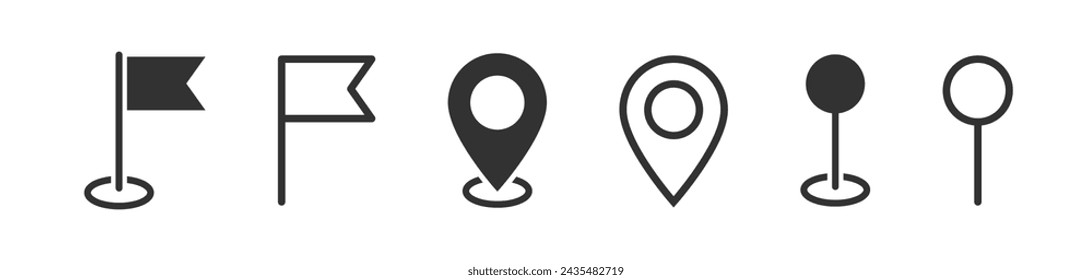 Map pin icon set. Location marker. Navigation pointer. GPS place position. Geo direction.