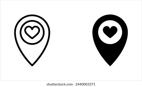 map pin icon set, location pin icon set, map pointer with heart icon vector illustration on white background