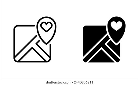 map pin icon set, location pin icon set, map pointer with heart icon vector illustration on white background
