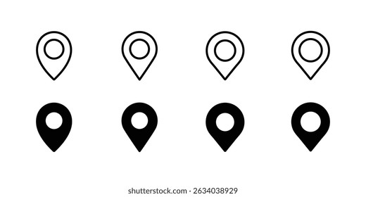 Kartenstift-Symbolsatz - Positionsmarkierungen, GPS-Zeiger, Navigationssymbole im Vektorstil