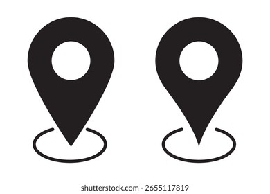 Conjunto de ícones de pin do mapa, ícone de localização do pin vetor. Ícone do vetor de local. Símbolo de local. Pictograma GPS, sinal vetorial plano isolado em fundo branco. Ilustração vetorial simples para design gráfico e da Web.