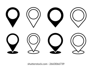 Map pin icon set. Location marker symbol for web design, app, and UI. GPS navigator pointer
