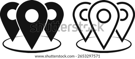 map pin icon set. Location icon. Pointer sign. Three map pin in one location.  icons of pin and map Illustration vector 
