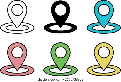 Conjunto de iconos de pin de mapa con líneas principales