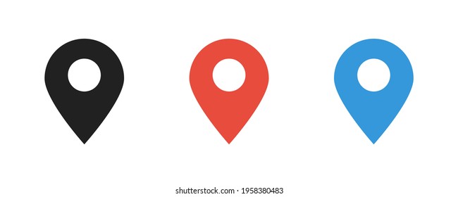 Map pin icon set. Map pointer or location symbol collection on white background.
