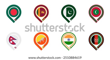 map pin icon set of south asian countries. vector illustration isolated on white background