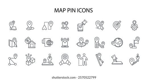 Map pin icon set.vector.Editable stroke.linear style sign for use web design,logo.Symbol illustration.