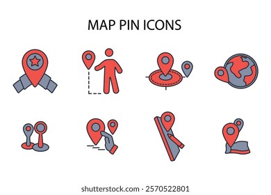 Map pin icon set.vector.Editable stroke.linear style sign for use web design,logo.Symbol illustration.