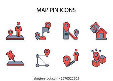 Map pin icon set.vector.Editable stroke.linear style sign for use web design,logo.Symbol illustration.