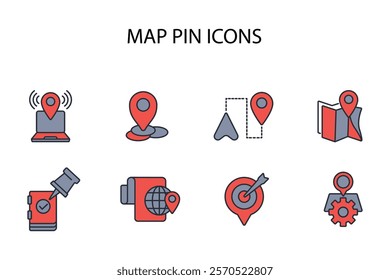 Map pin icon set.vector.Editable stroke.linear style sign for use web design,logo.Symbol illustration.
