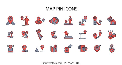 Map pin icon set.vector.Editable stroke.linear style sign for use web design,logo.Symbol illustration.