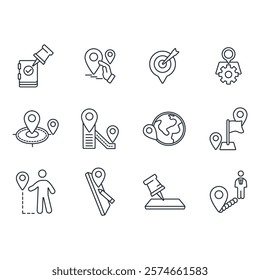 Map pin icon set.vector.Editable stroke.linear style sign for use web design,logo.Symbol illustration.