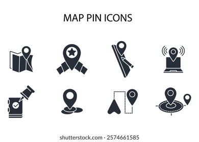 Map pin icon set.vector.Editable stroke.linear style sign for use web design,logo.Symbol illustration.