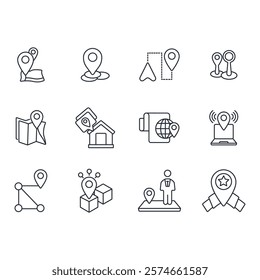 Map pin icon set.vector.Editable stroke.linear style sign for use web design,logo.Symbol illustration.