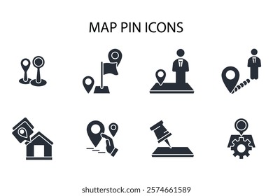 Map pin icon set.vector.Editable stroke.linear style sign for use web design,logo.Symbol illustration.