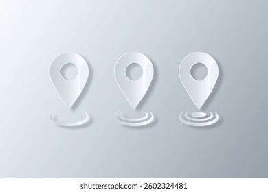 map pin icon set.white papercut style location icon