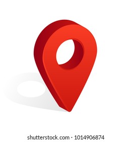 Map Pin Icon with Shadow Isolated on White Background. Vector Illustration.