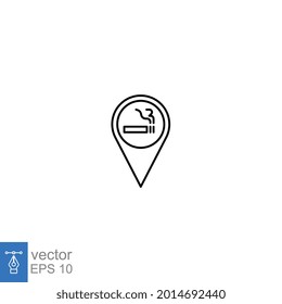 Map pin icon smoking area marker. Symbol of the smoking zone in the map apps. Cigarette shop or Vape store direction. Tobacco pointer in GPS. Vector illustration. Design on white background. EPS 10