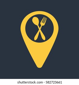 Map pin icon with spoon and fork