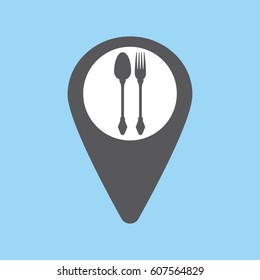 Map pin icon with spoon and fork