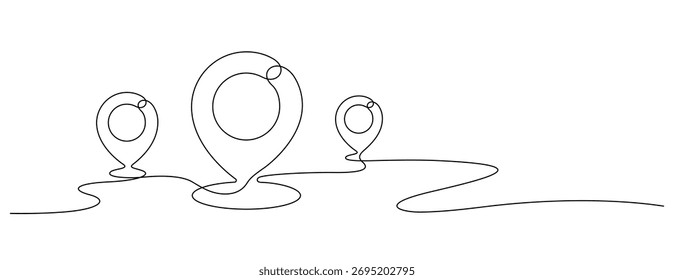 Karte Pin Symbol Symbol eine Zeile Zeichnung kontinuierlichen Minimalismus. gps position drei punkte markieren stelle handgezeichnete dünne linie illustration