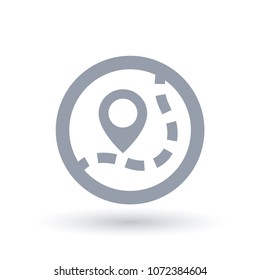 Map Pin Icon. Trail Marker Symbol. Path Navigation Sign In Circle Outline. Vector Illustration