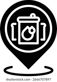 The map pin icon universally indicates a physical location or coordinate point on a map of a liquid waste storage or disposal container, such as waste oil or chemicals.