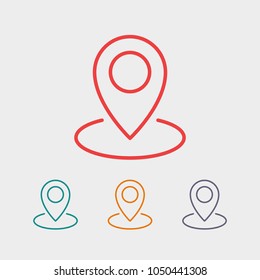 Map pin icon vector illustration. Linear symbol with thin outline. The thickness is edited. Minimalist style.
