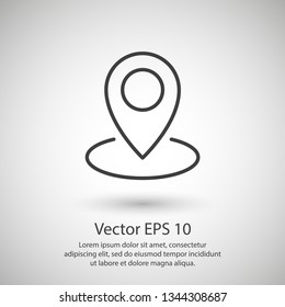 Map pin icon vector illustration. Linear symbol with thin outline. The thickness is edited. Minimalist style.