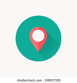 Map pin icon , Vector illustration flat design with long shadow