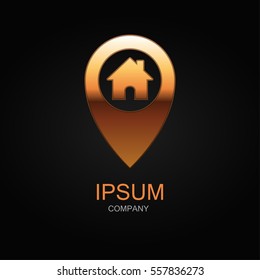 Map pin icon. Vector Illustration. Design logo element. Isolated on black background.