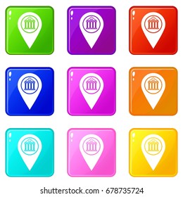 Map pin icons of 9 color set isolated vector illustration