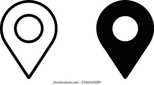 Map pin icons in black and white