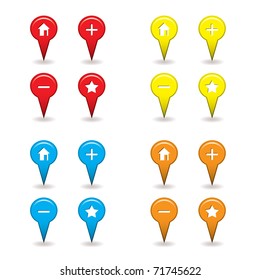 Map Pin Icons With Drop Shadow Ideal For Satellite Navigation