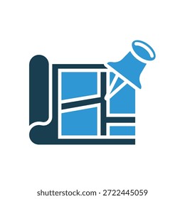 contorno de los iconos del alfiler del mapa y estilo plano, fondo transparente