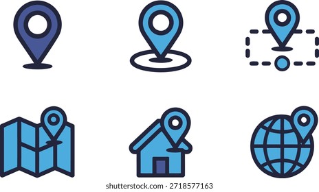 Map Pin Icons Set in Flat Design Style for Navigation