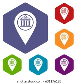 Map pin icons set hexagon isolated vector illustration