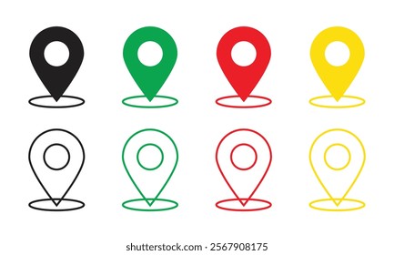 Map pin icons set. Location, place marker, marker pointer, GPS collection. isolated on transparent background.
