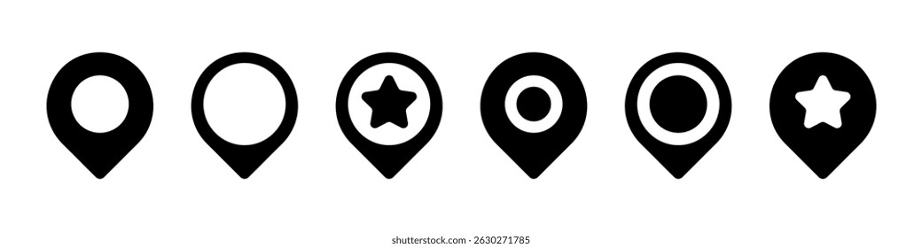 Conjunto de ícones de pin do mapa. local e símbolo do ponteiro. Ilustração vetorial.