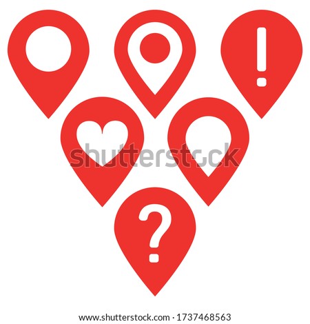 Map pin icons set. Red vector icon. Signs for map. Location marker.